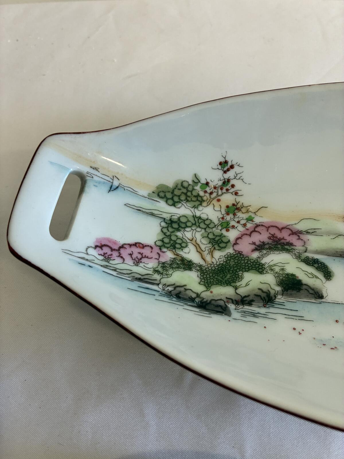 Vintage Japanese Sushi Serving Set, Hand Painted Mount Fuji Sushi Tray, Made in Japan Porcelain, Sushi Dipping Dishes, Vintage Finds