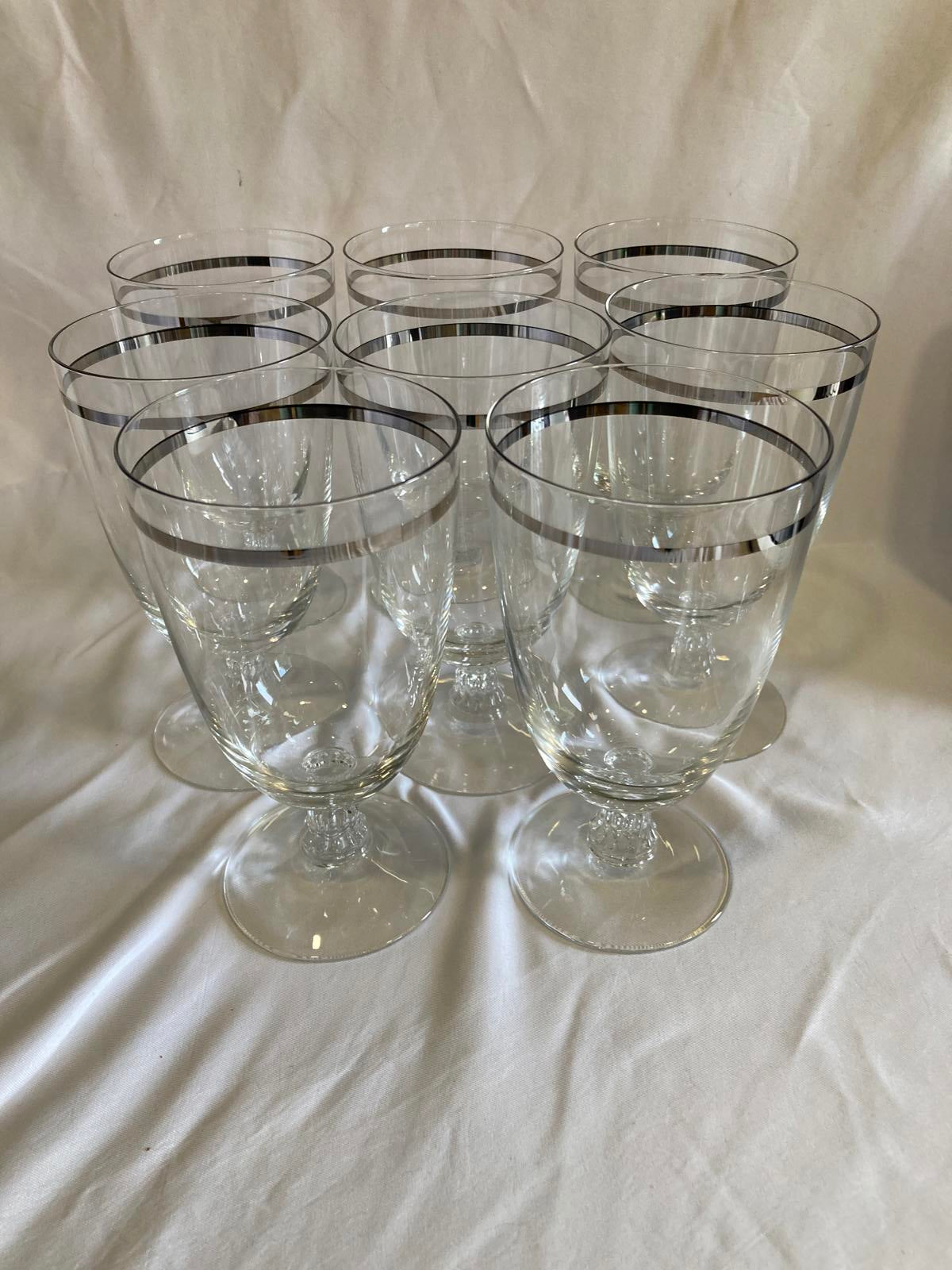 Vintage Fostoria Wedding Ring Glasses Set of 8, Platinum Rim Elegant Stemware