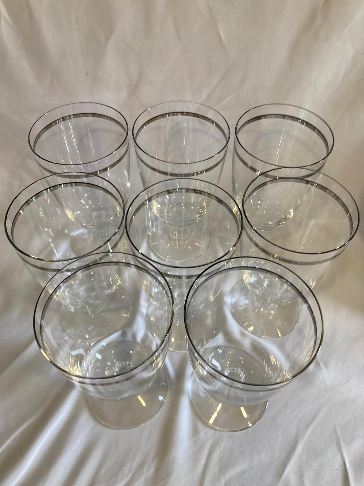 Vintage Fostoria Wedding Ring Glasses Set of 8, Platinum Rim Elegant Stemware