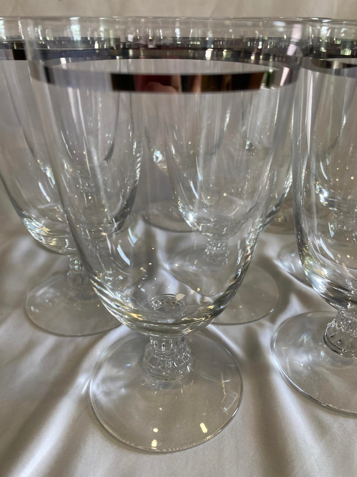 Vintage Fostoria Wedding Ring Glasses Set of 8, Platinum Rim Elegant Stemware