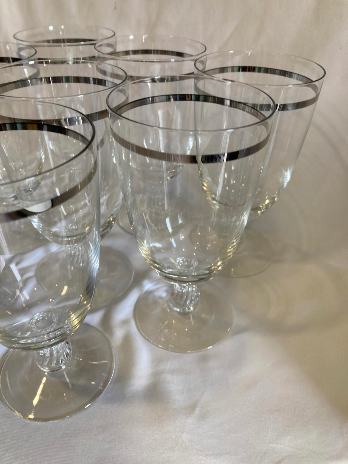 Vintage Fostoria Wedding Ring Glasses Set of 8, Platinum Rim Elegant Stemware