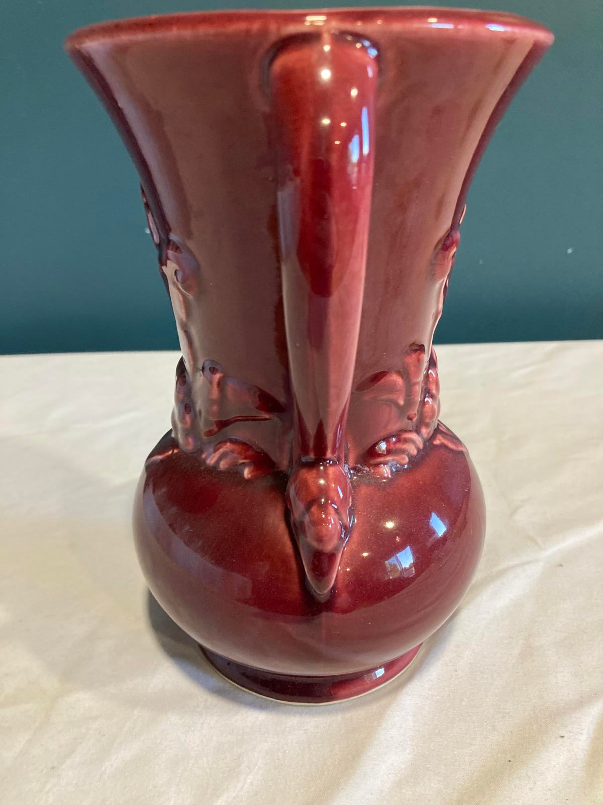 Vintage Red Shawnee Pottery Vase with Iris Flower Design