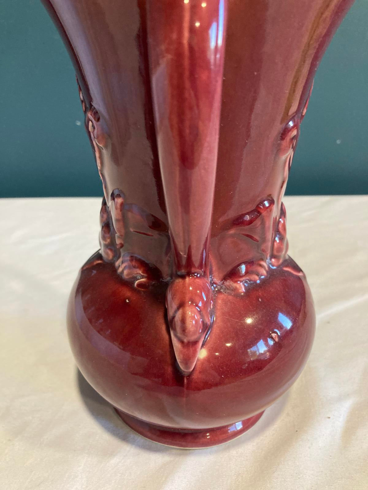 Vintage Red Shawnee Pottery Vase with Iris Flower Design