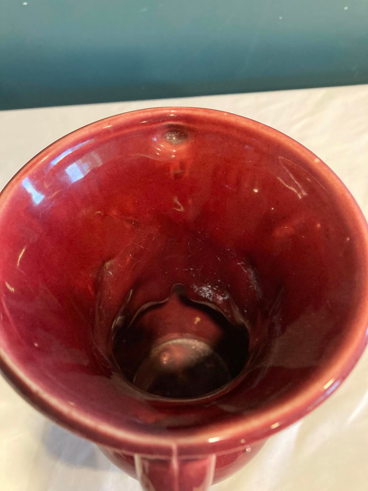 Vintage Red Shawnee Pottery Vase with Iris Flower Design