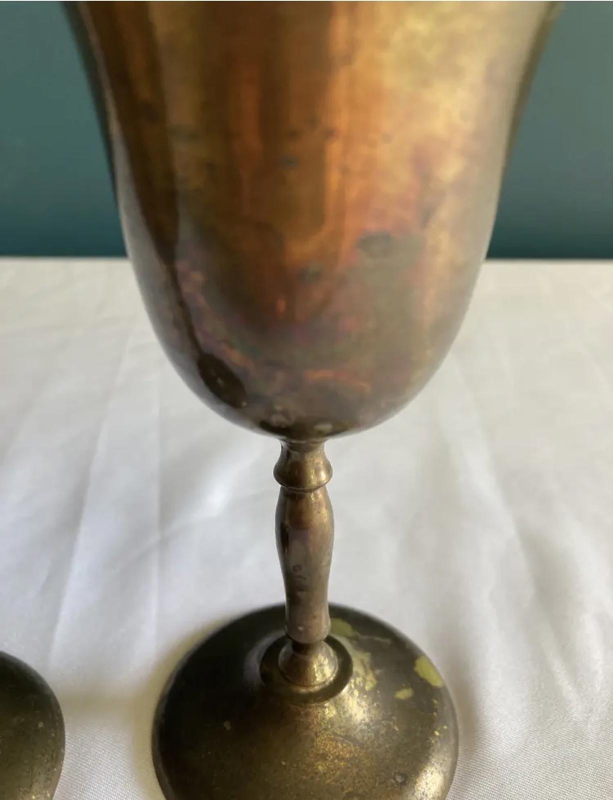 Pair of Vintage Sarna Brass Goblets - Patina Wine Chalices -India Brass Stemware