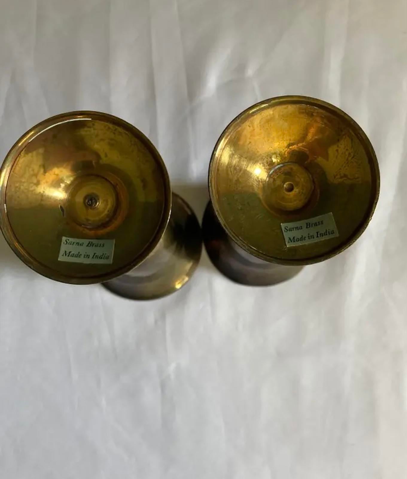 Pair of Vintage Sarna Brass Goblets - Patina Wine Chalices -India Brass Stemware