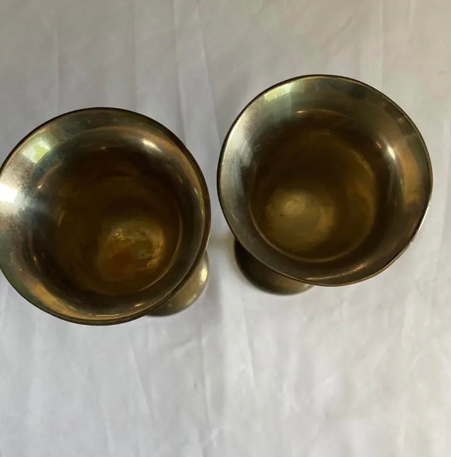 Pair of Vintage Sarna Brass Goblets - Patina Wine Chalices -India Brass Stemware