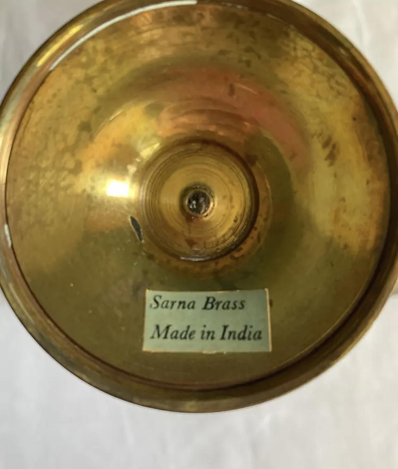 Pair of Vintage Sarna Brass Goblets - Patina Wine Chalices -India Brass Stemware