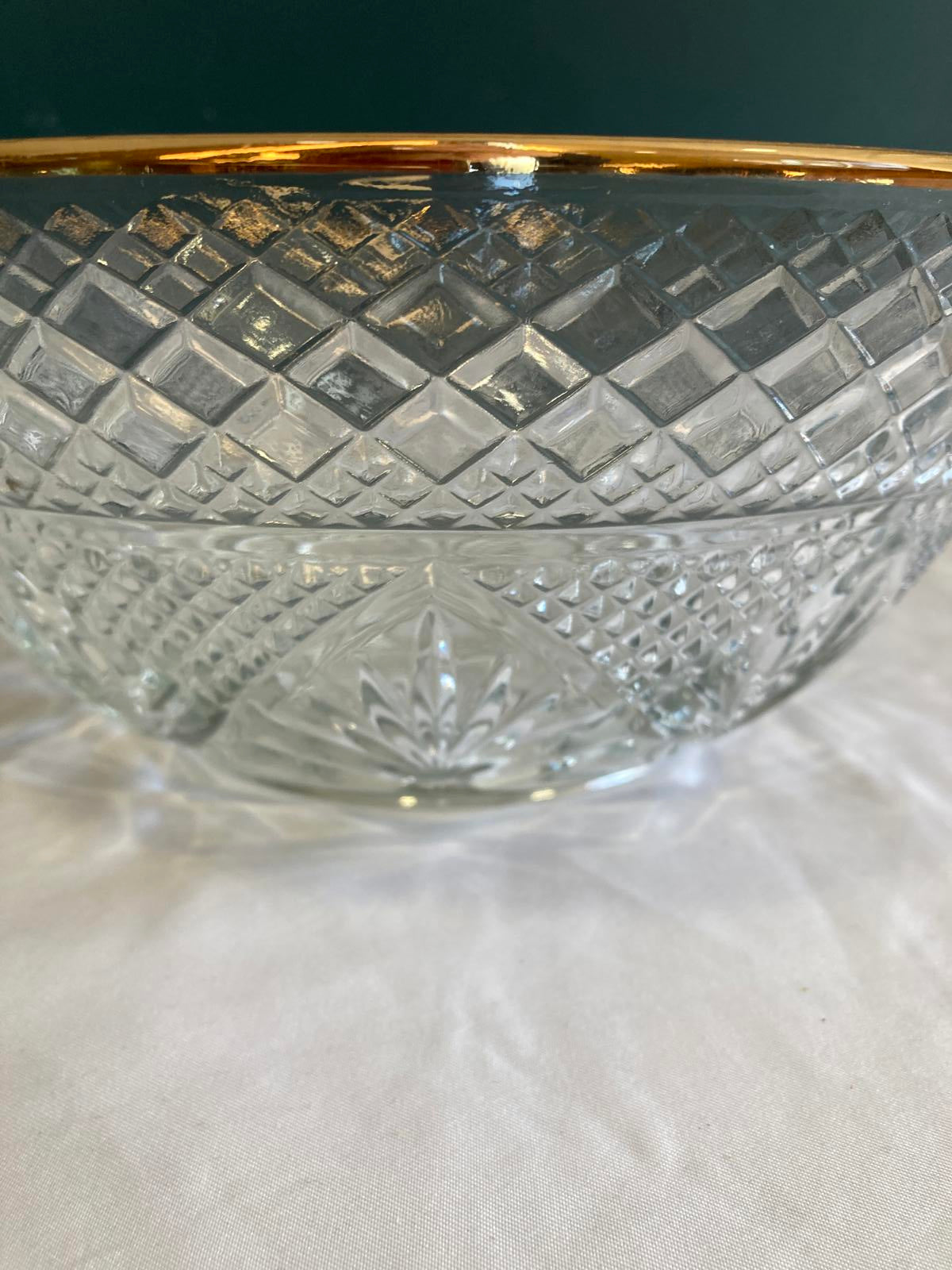 Luminarc Crystal Bowl with 18K Gold Rim – Diamond Cut Vintage Serving Bowl