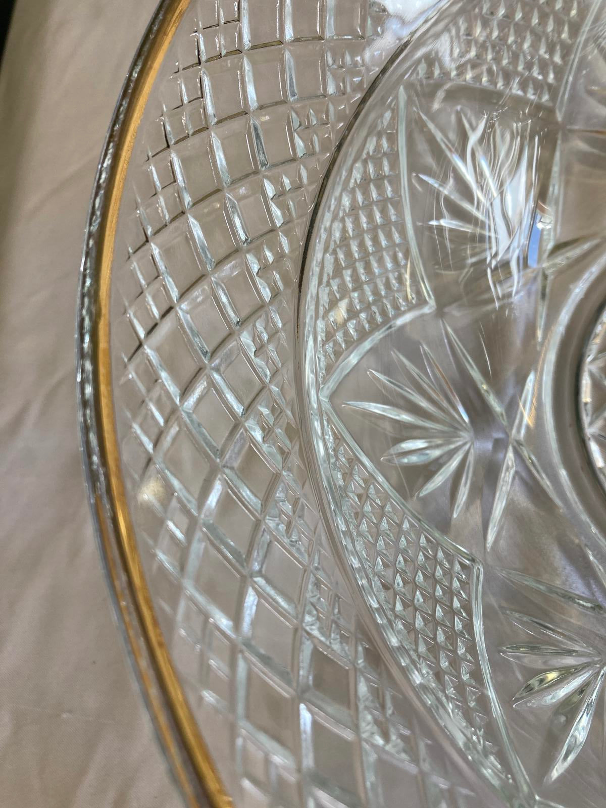 Luminarc Crystal Bowl with 18K Gold Rim – Diamond Cut Vintage Serving Bowl