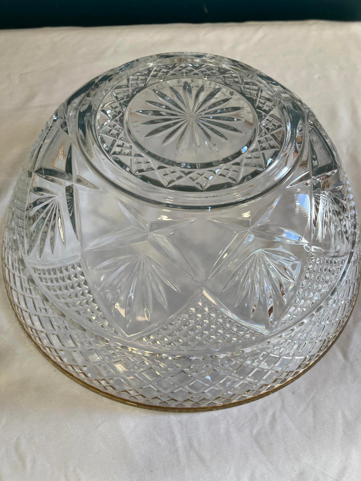 Luminarc Crystal Bowl with 18K Gold Rim – Diamond Cut Vintage Serving Bowl