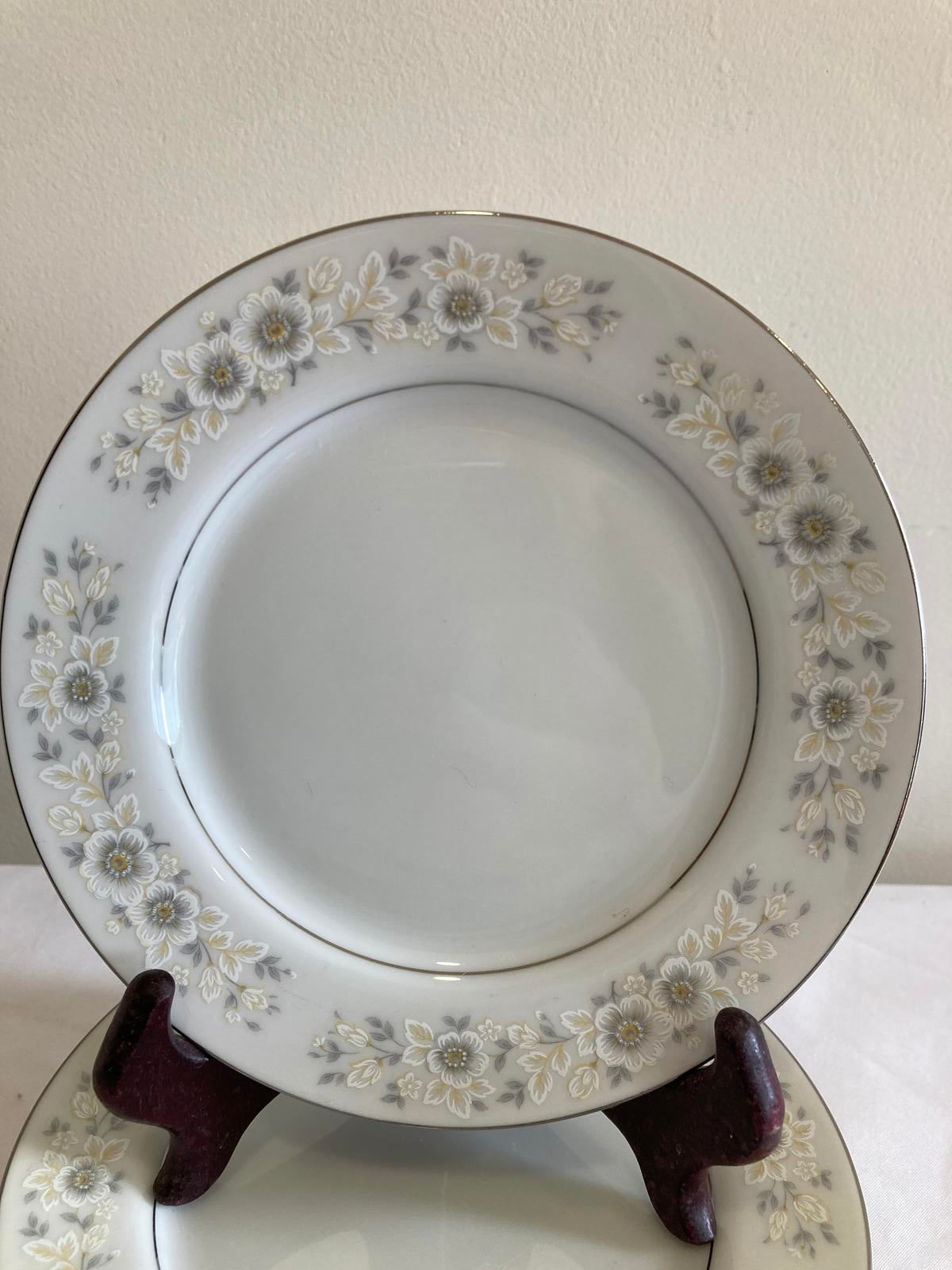 Set of 7 Vintage Carlton Andover Bread Plates,Made in Japan Gray Floral Gold Rim