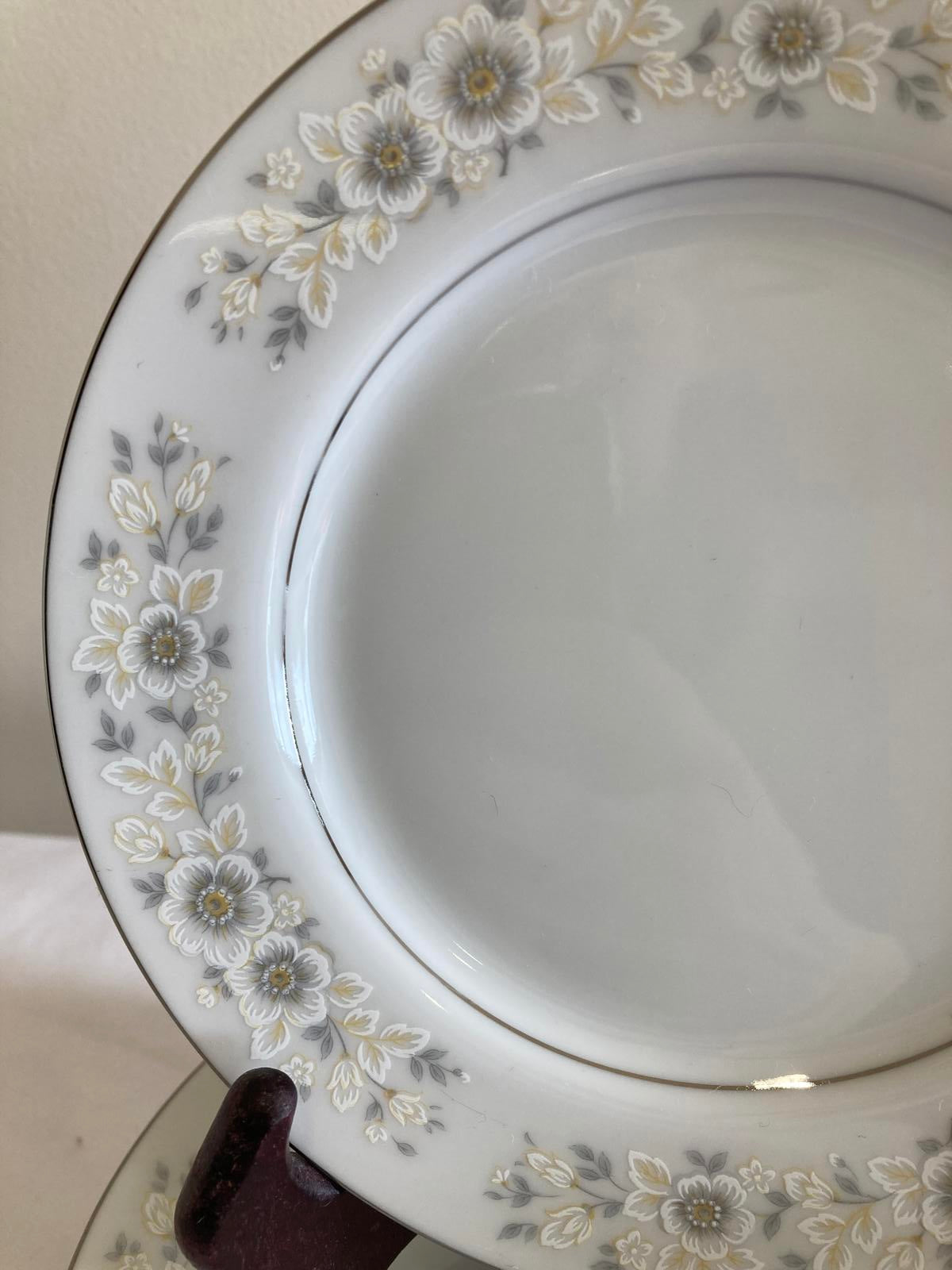 Set of 7 Vintage Carlton Andover Bread Plates,Made in Japan Gray Floral Gold Rim