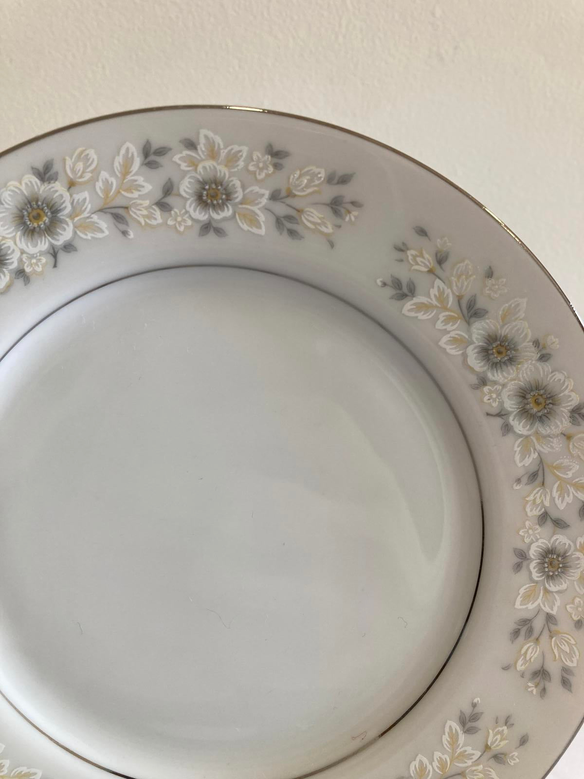 Set of 7 Vintage Carlton Andover Bread Plates,Made in Japan Gray Floral Gold Rim