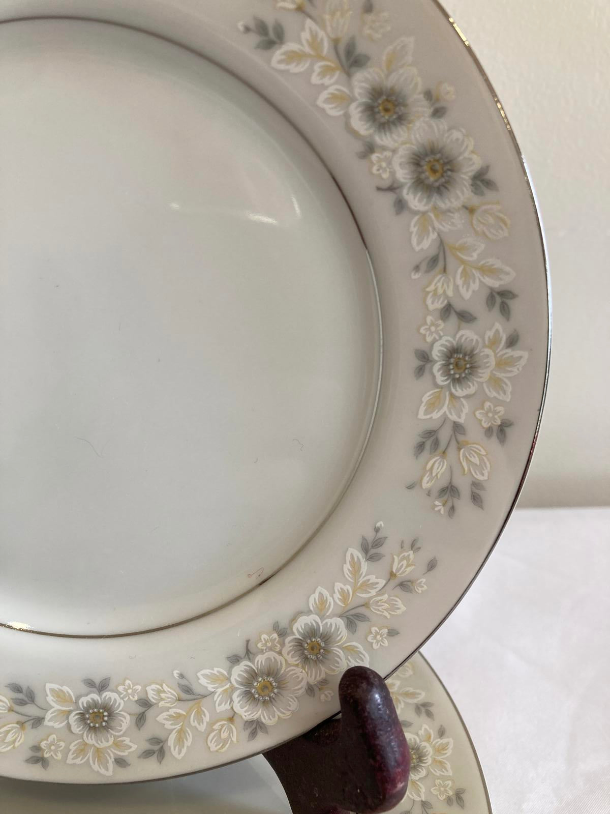 Set of 7 Vintage Carlton Andover Bread Plates,Made in Japan Gray Floral Gold Rim