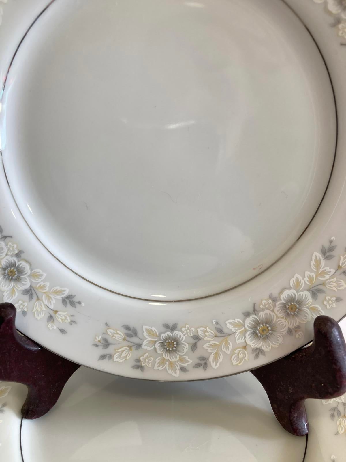 Set of 7 Vintage Carlton Andover Bread Plates,Made in Japan Gray Floral Gold Rim
