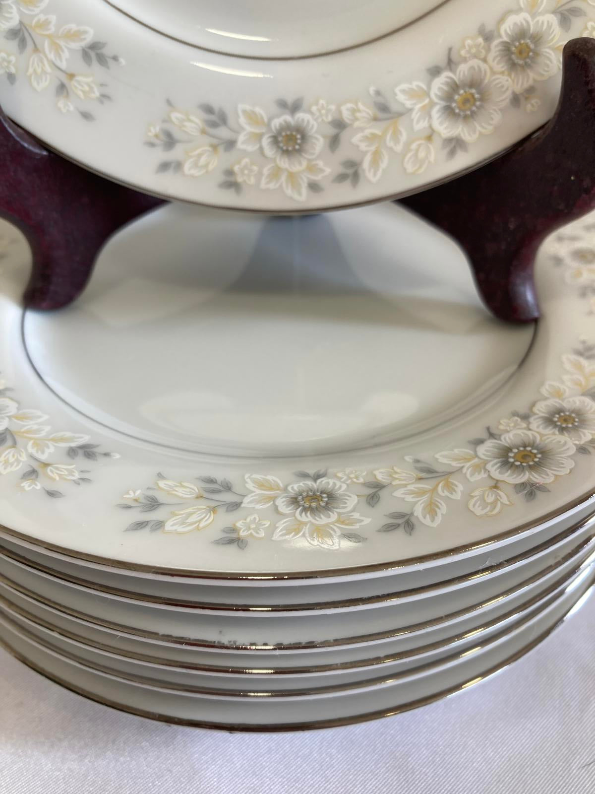 Set of 7 Vintage Carlton Andover Bread Plates,Made in Japan Gray Floral Gold Rim