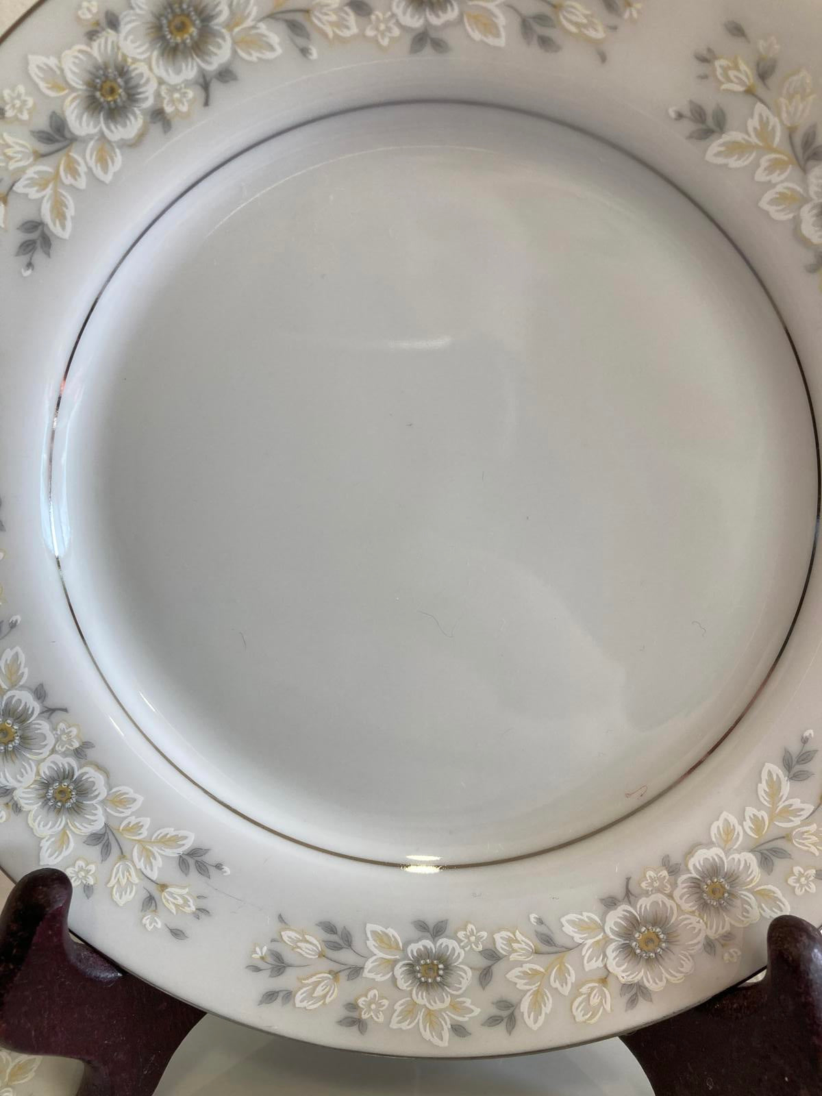 Set of 7 Vintage Carlton Andover Bread Plates,Made in Japan Gray Floral Gold Rim