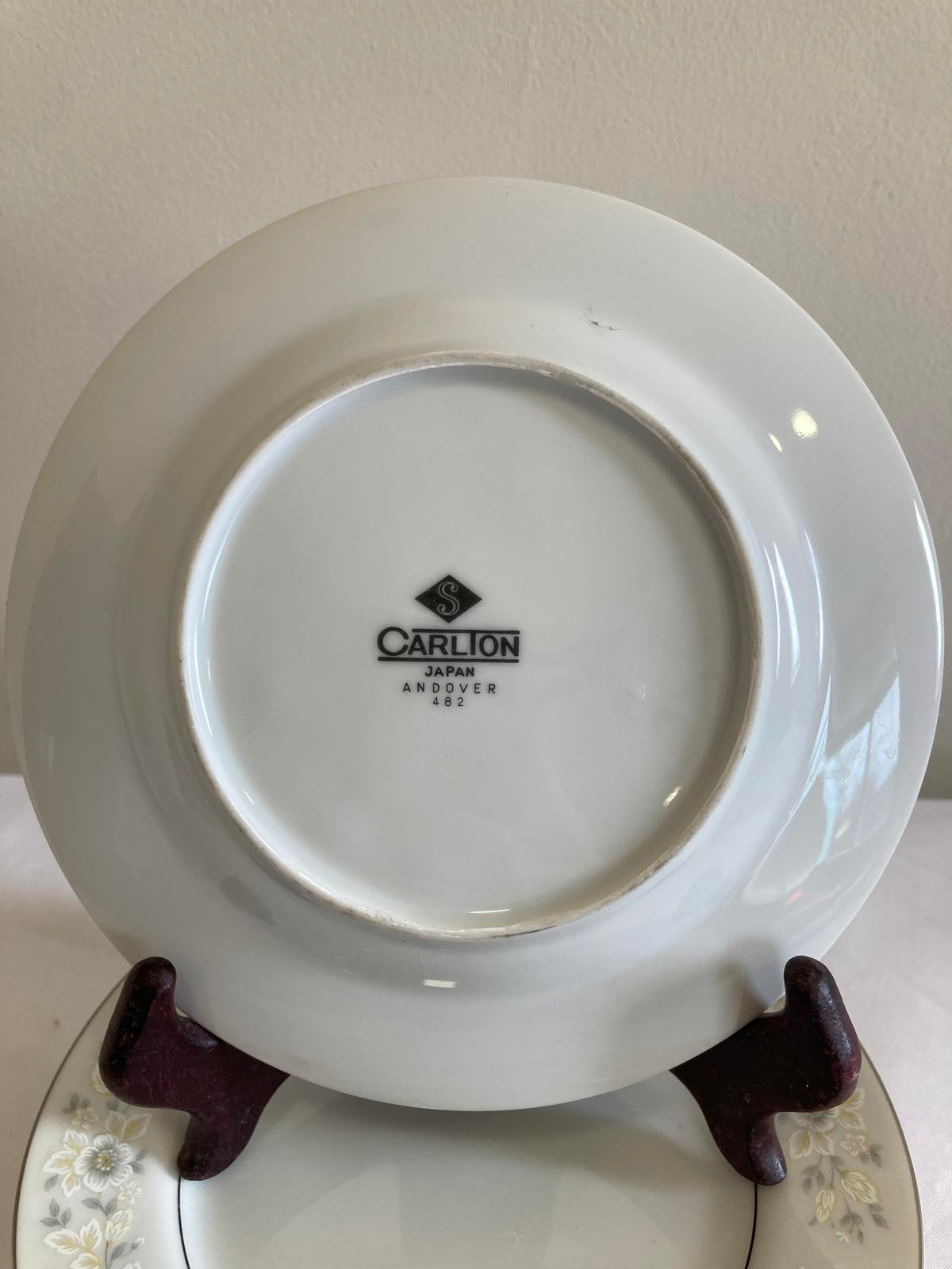 Set of 7 Vintage Carlton Andover Bread Plates,Made in Japan Gray Floral Gold Rim