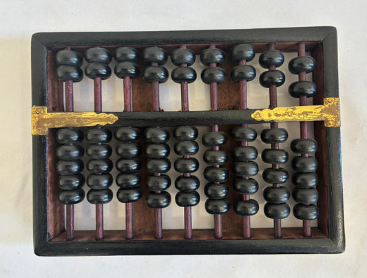 Vintage Wood and Brass Abacus Black Bead Counter Primitive Decor