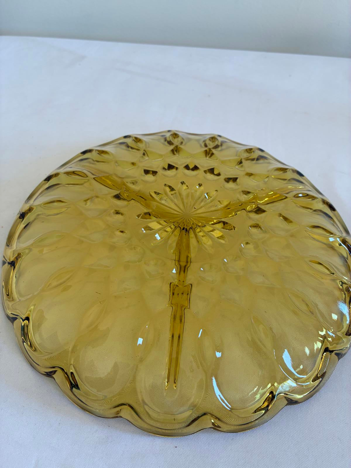 Vintage Amber Glass Divided Dish with Scalloped Edges