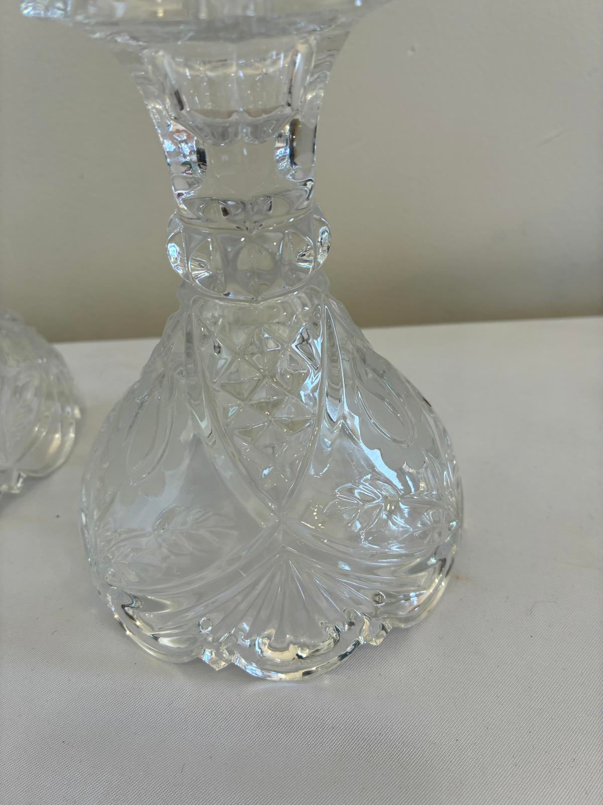 Vintage Cut Glass Candlesticks Pair Clear Crystal Style