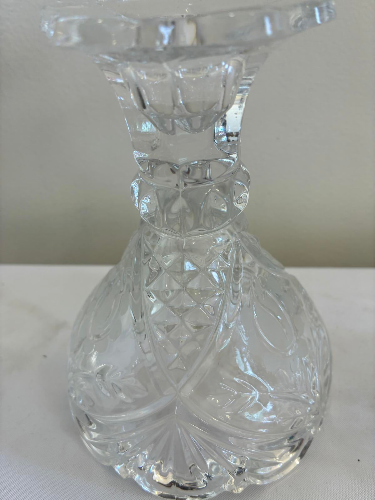 Vintage Cut Glass Candlesticks Pair Clear Crystal Style