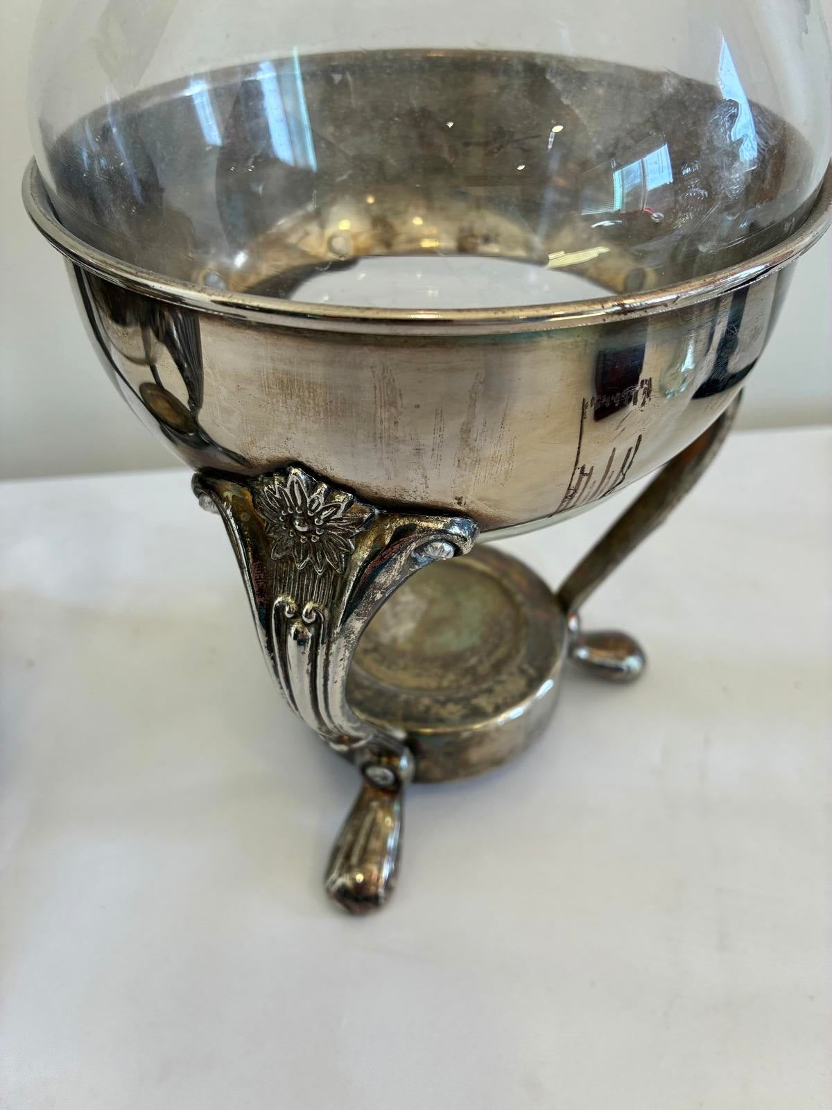 Vintage Glass Coffee Pots with Silverplate Holders Pair Victorian Style