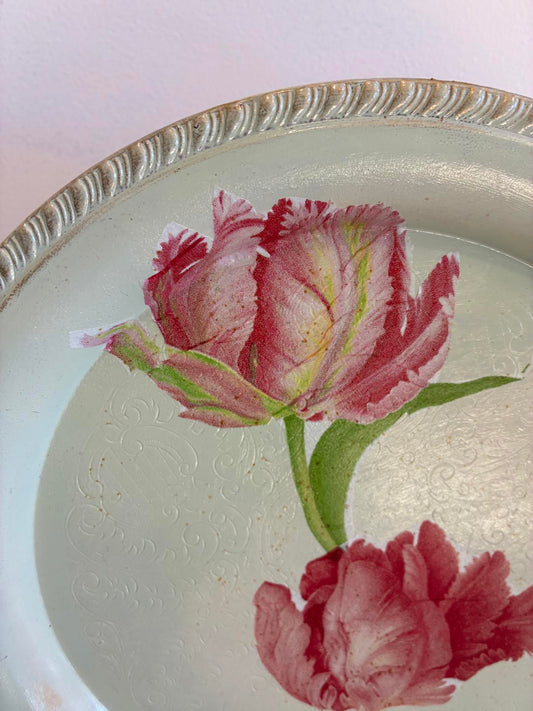 Hand Painted Silverplate Tray with Floral Design