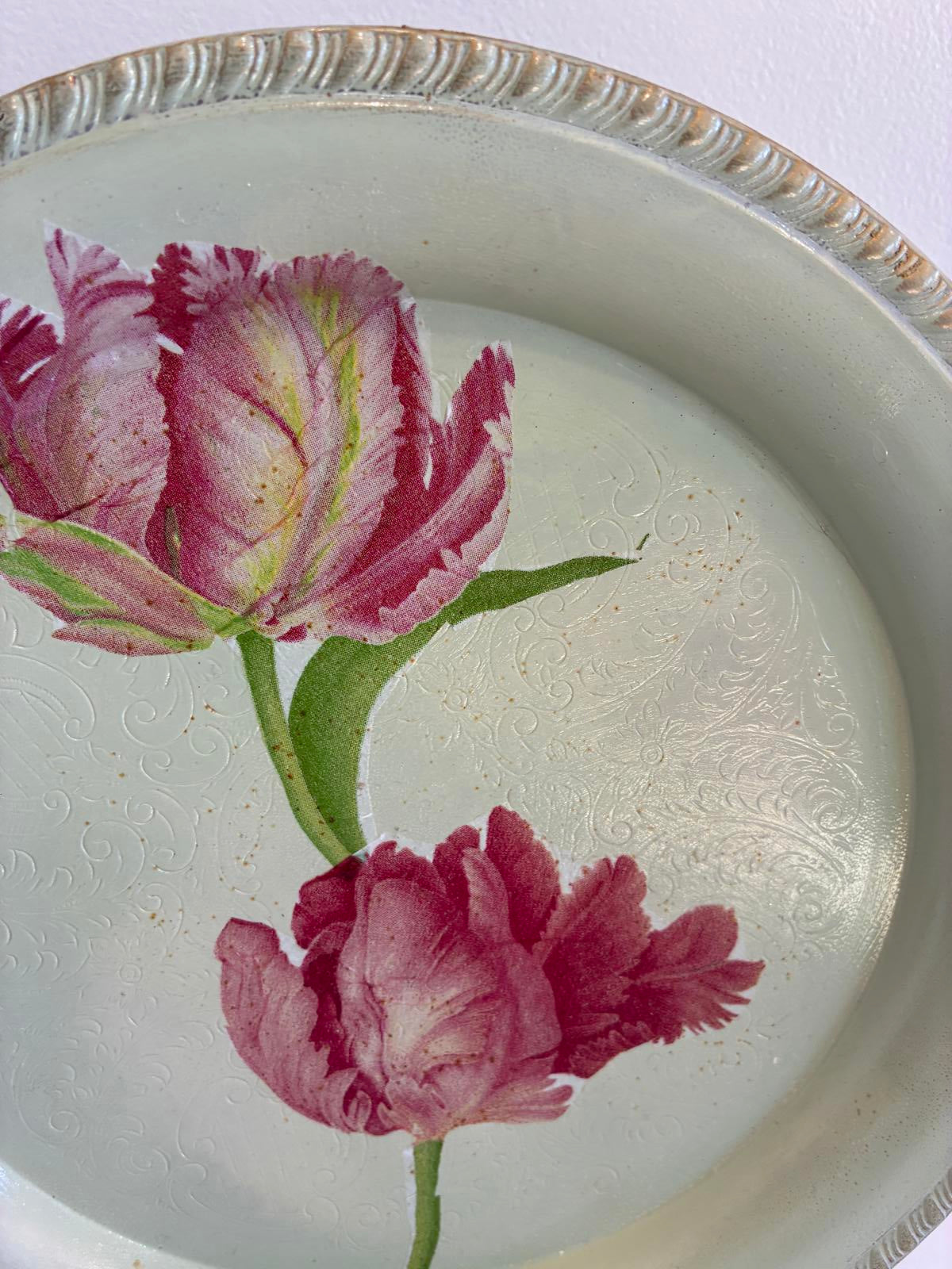 Hand Painted Silverplate Tray with Floral Design