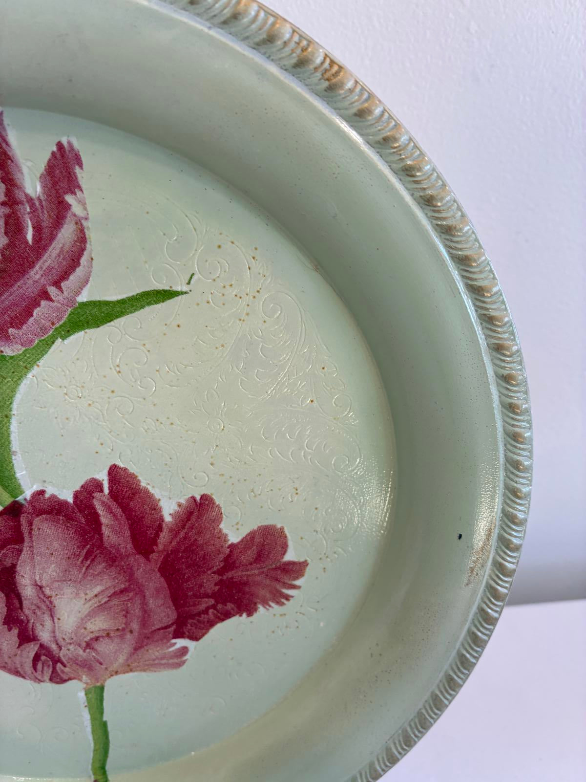 Hand Painted Silverplate Tray with Floral Design