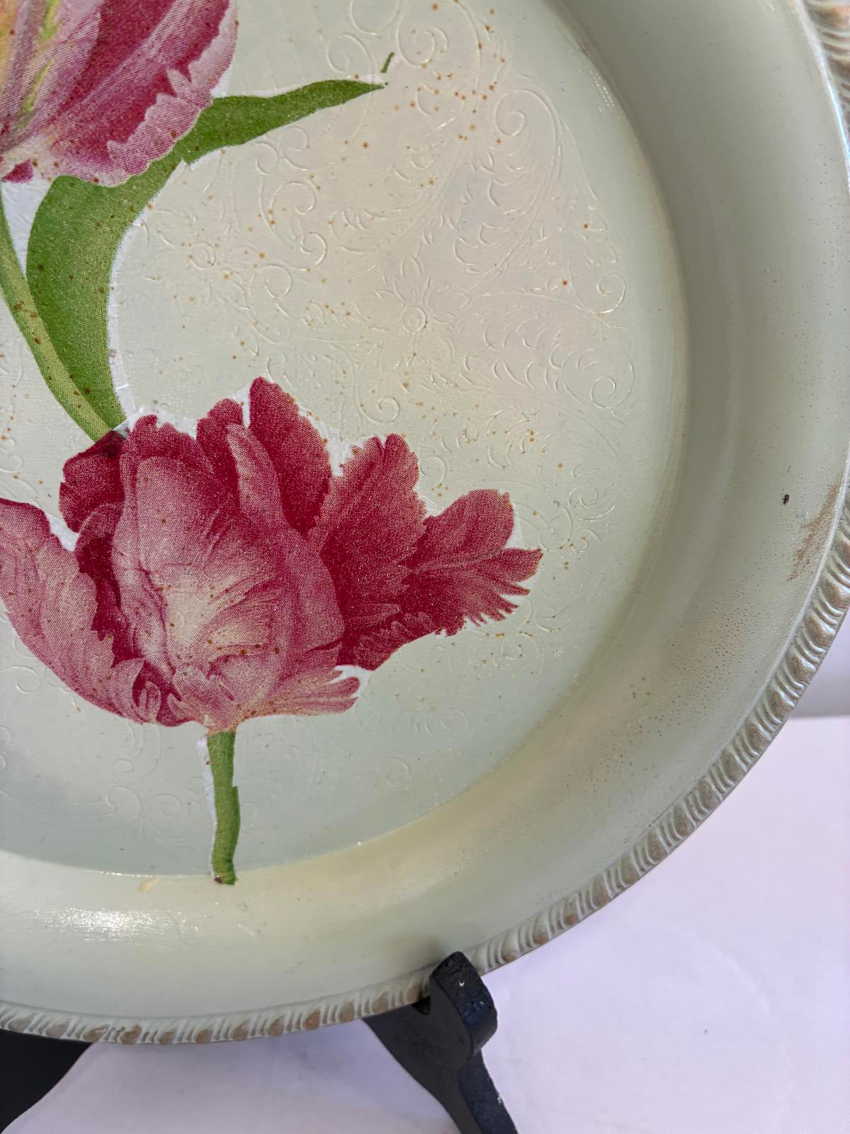 Hand Painted Silverplate Tray with Floral Design