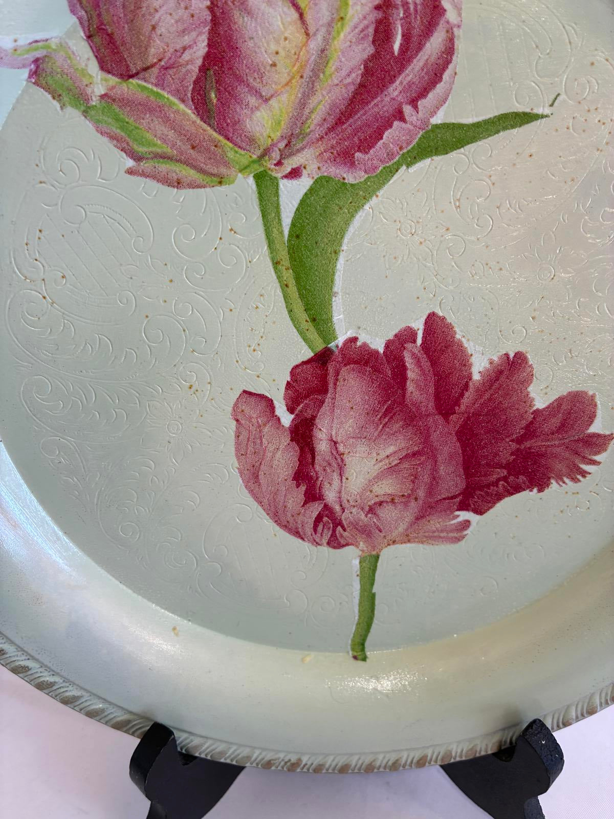 Hand Painted Silverplate Tray with Floral Design
