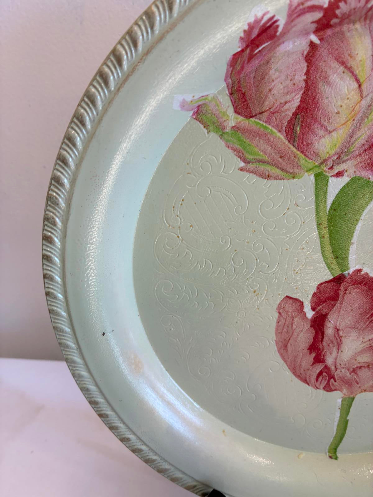 Hand Painted Silverplate Tray with Floral Design