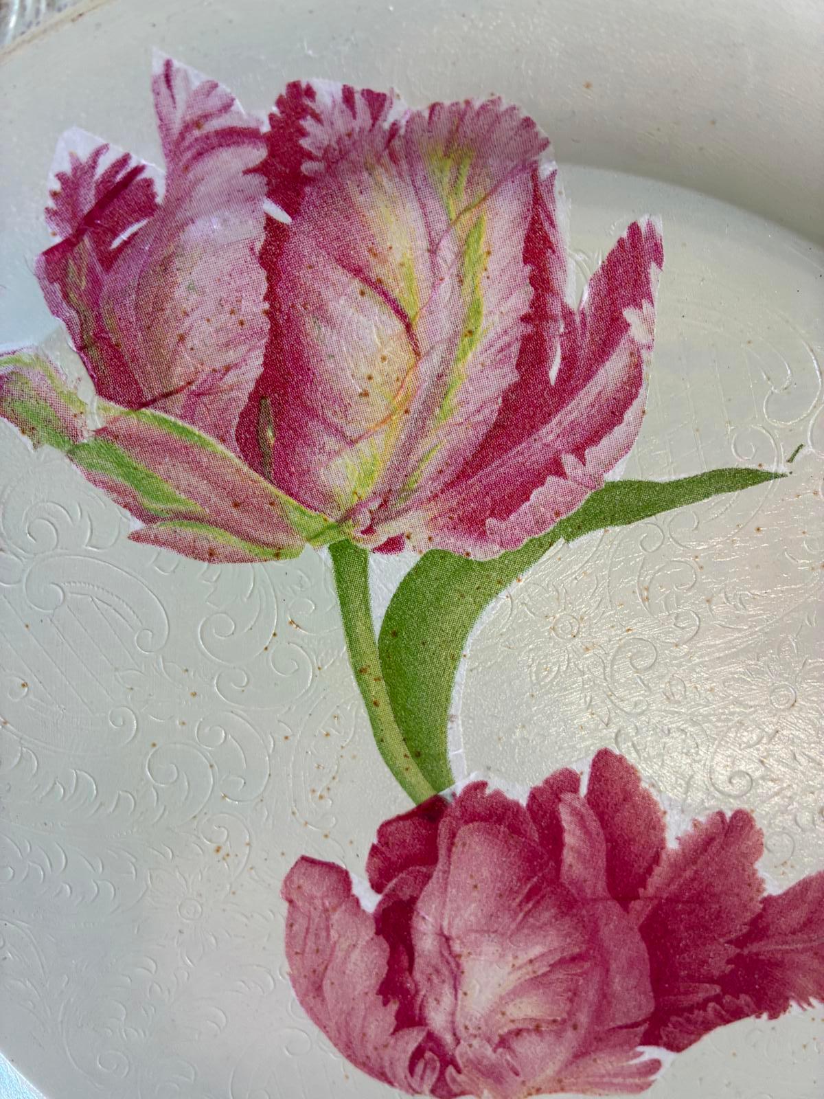 Hand Painted Silverplate Tray with Floral Design