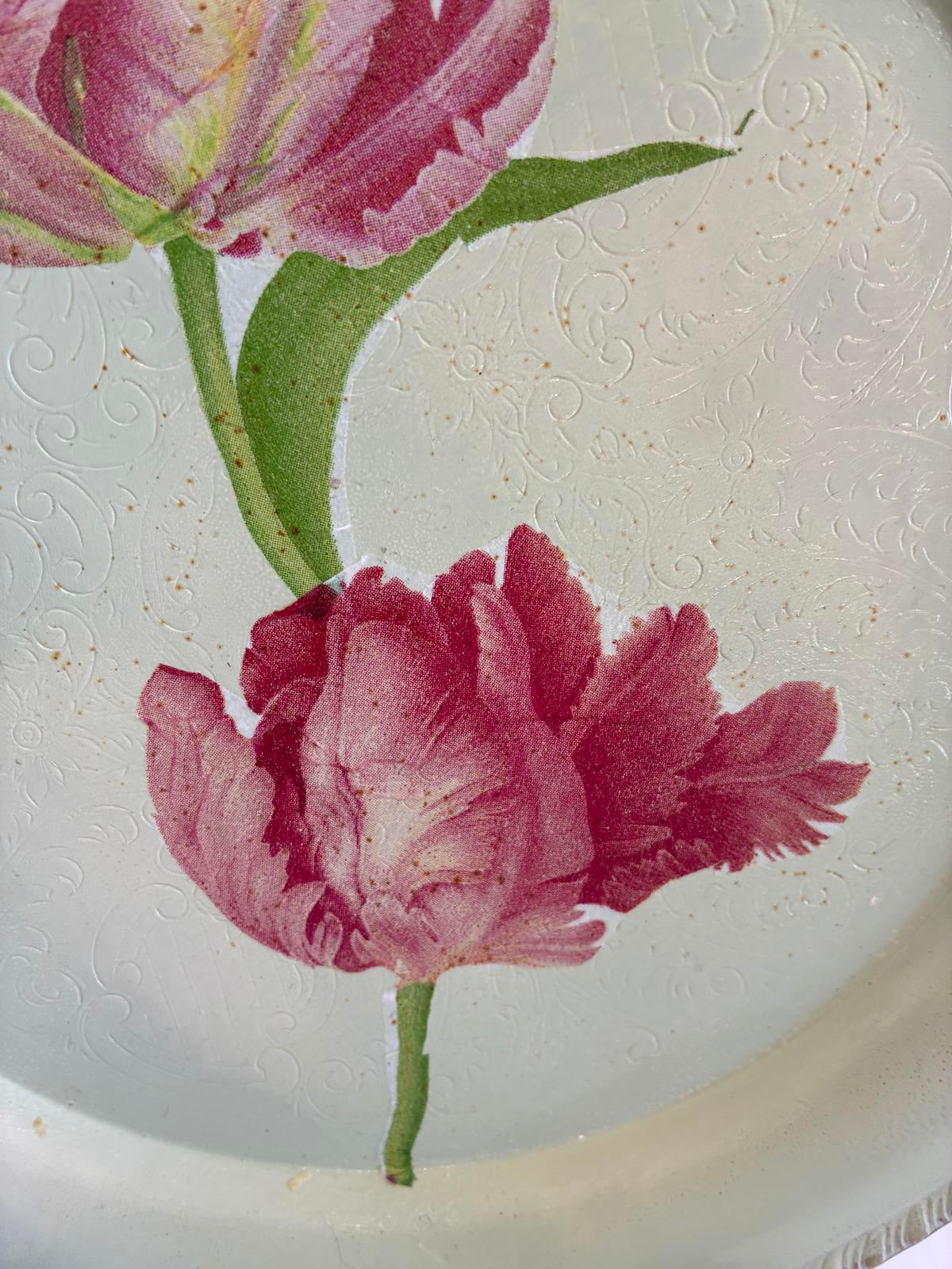 Hand Painted Silverplate Tray with Floral Design