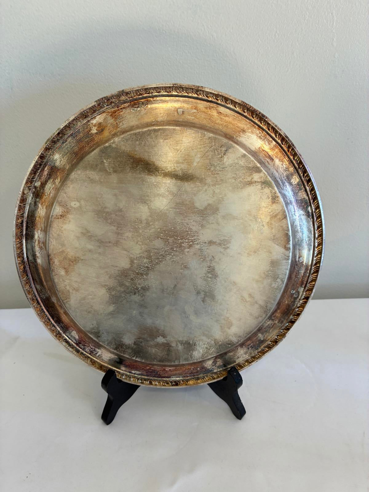 Hand Painted Silverplate Tray with Floral Design