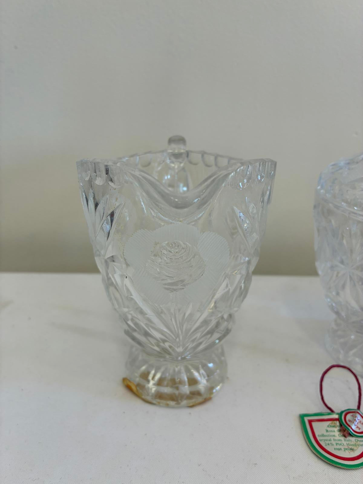Rosa Di Roma Crystal Creamer and Sugar Set Made in Italy Vintage Finds