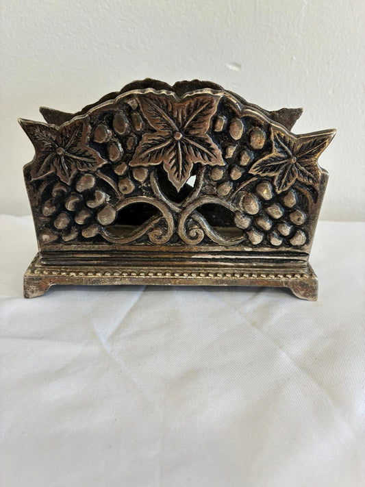 Vintage Cast Metal Grape Letter Holder Desk Organizer Rustic Decor