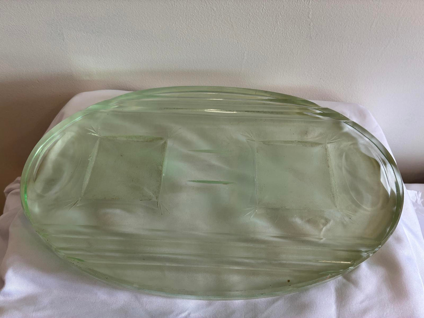 Vintage Green Glass Desk Organizer Tray, Art Deco Office Catchall Vanity Tray