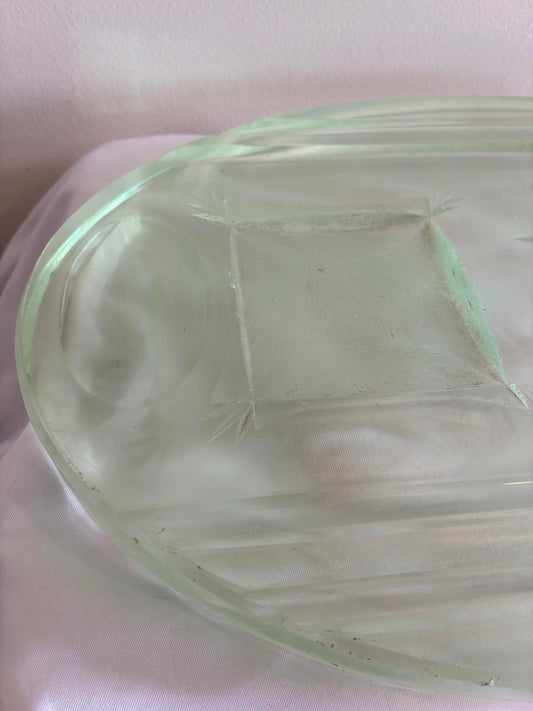 Vintage Green Glass Desk Organizer Tray, Art Deco Office Catchall Vanity Tray