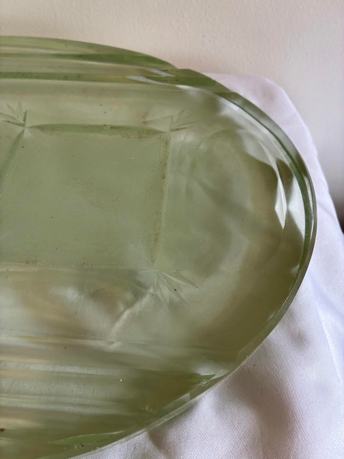 Vintage Green Glass Desk Organizer Tray, Art Deco Office Catchall Vanity Tray