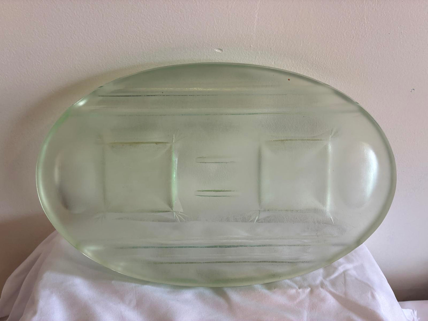 Vintage Green Glass Desk Organizer Tray, Art Deco Office Catchall Vanity Tray