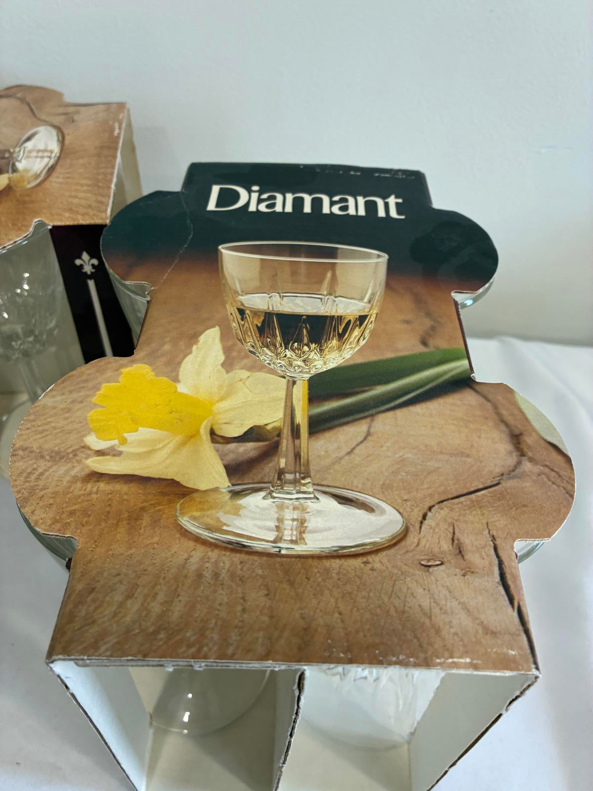 Vintage Diamant by Durand Wine Glasses Set of 8 French Crystal with Original Box