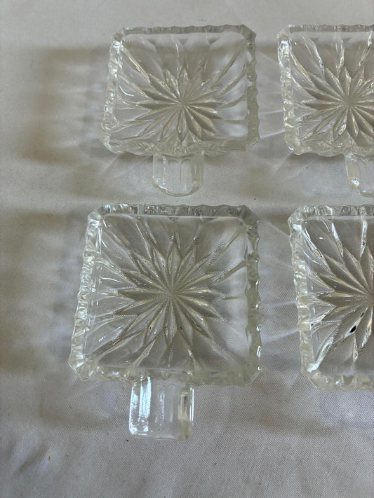 Vintage Pressed Glass Spoon Rests Set of 6, Starburst Clear Glass Kitchen Decor