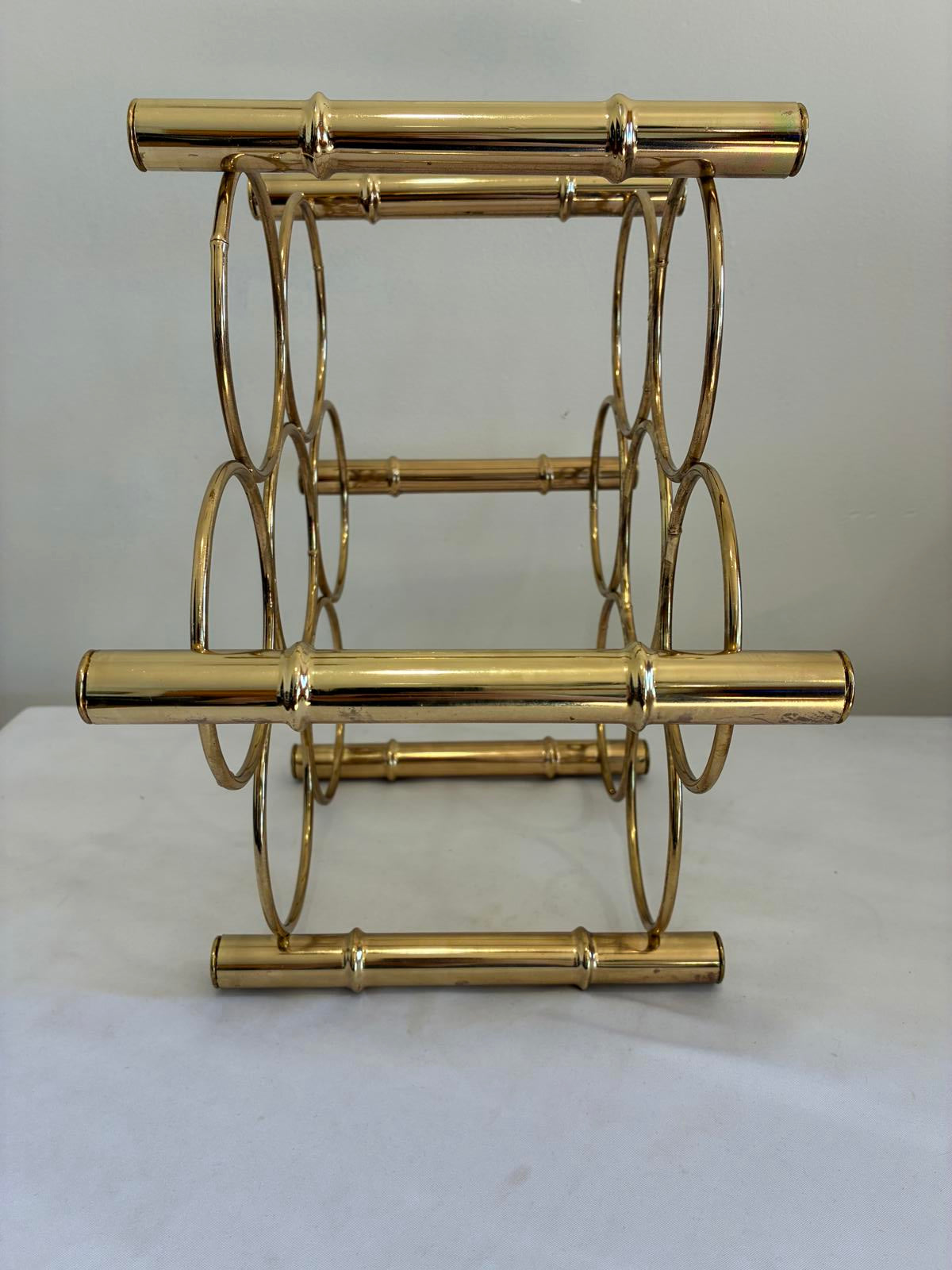 Vintage Brass Wine Rack, Mid Century Modern Bottle Holder, Hollywood Regency