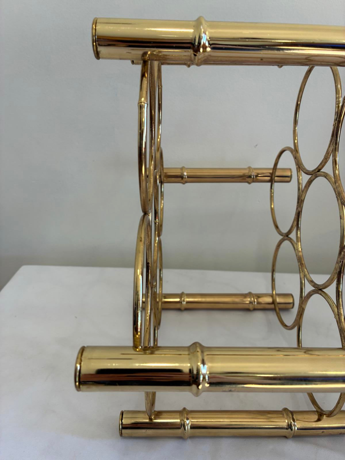 Vintage Brass Wine Rack, Mid Century Modern Bottle Holder, Hollywood Regency