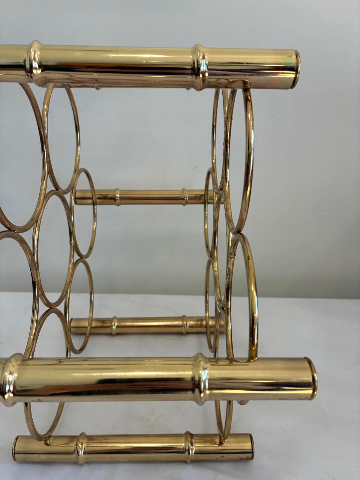 Vintage Brass Wine Rack, Mid Century Modern Bottle Holder, Hollywood Regency
