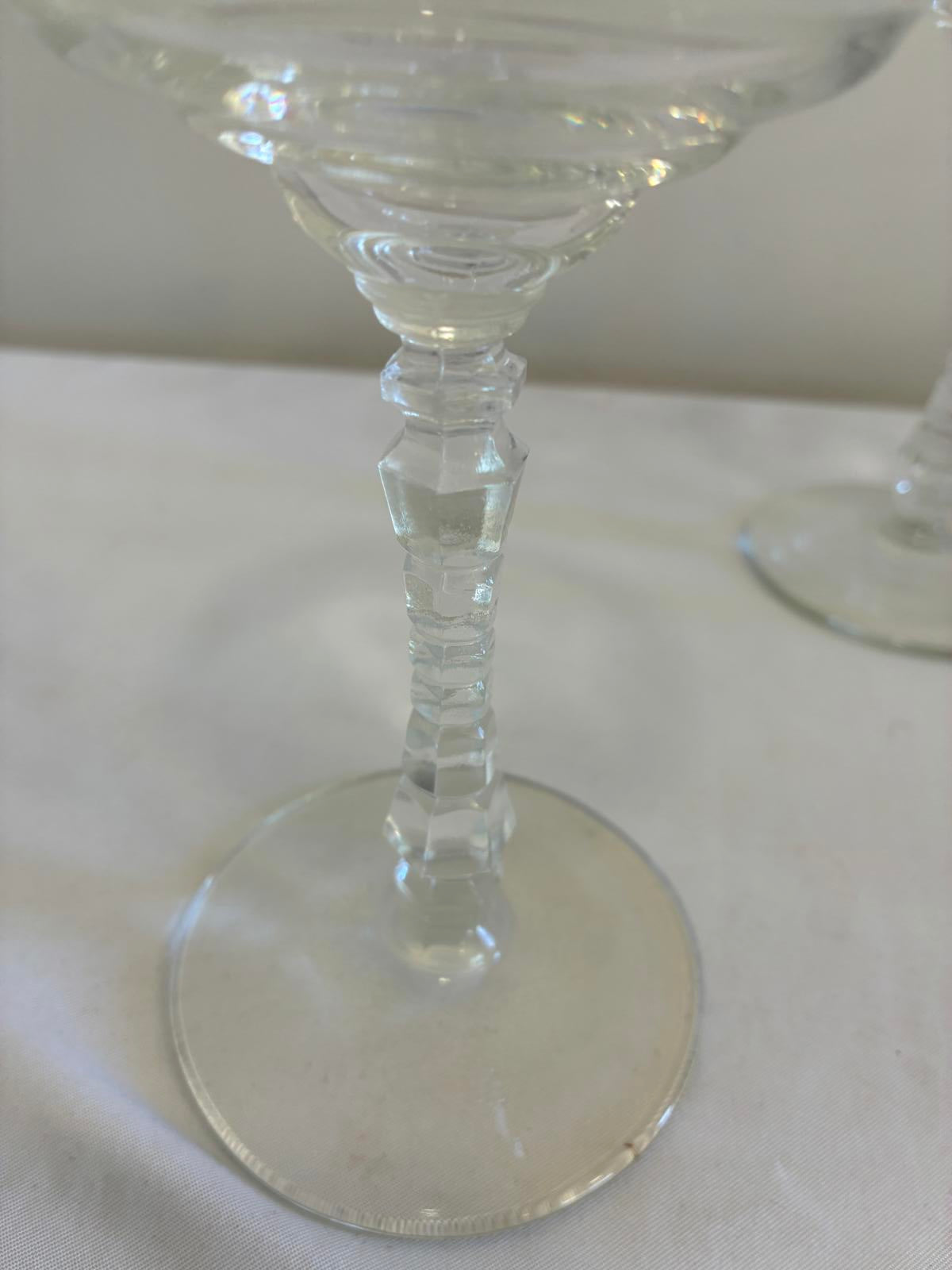 Libbey Rock Sharpe Champagne Coupes Set of 3, Vintage Etched Crystal Stemware