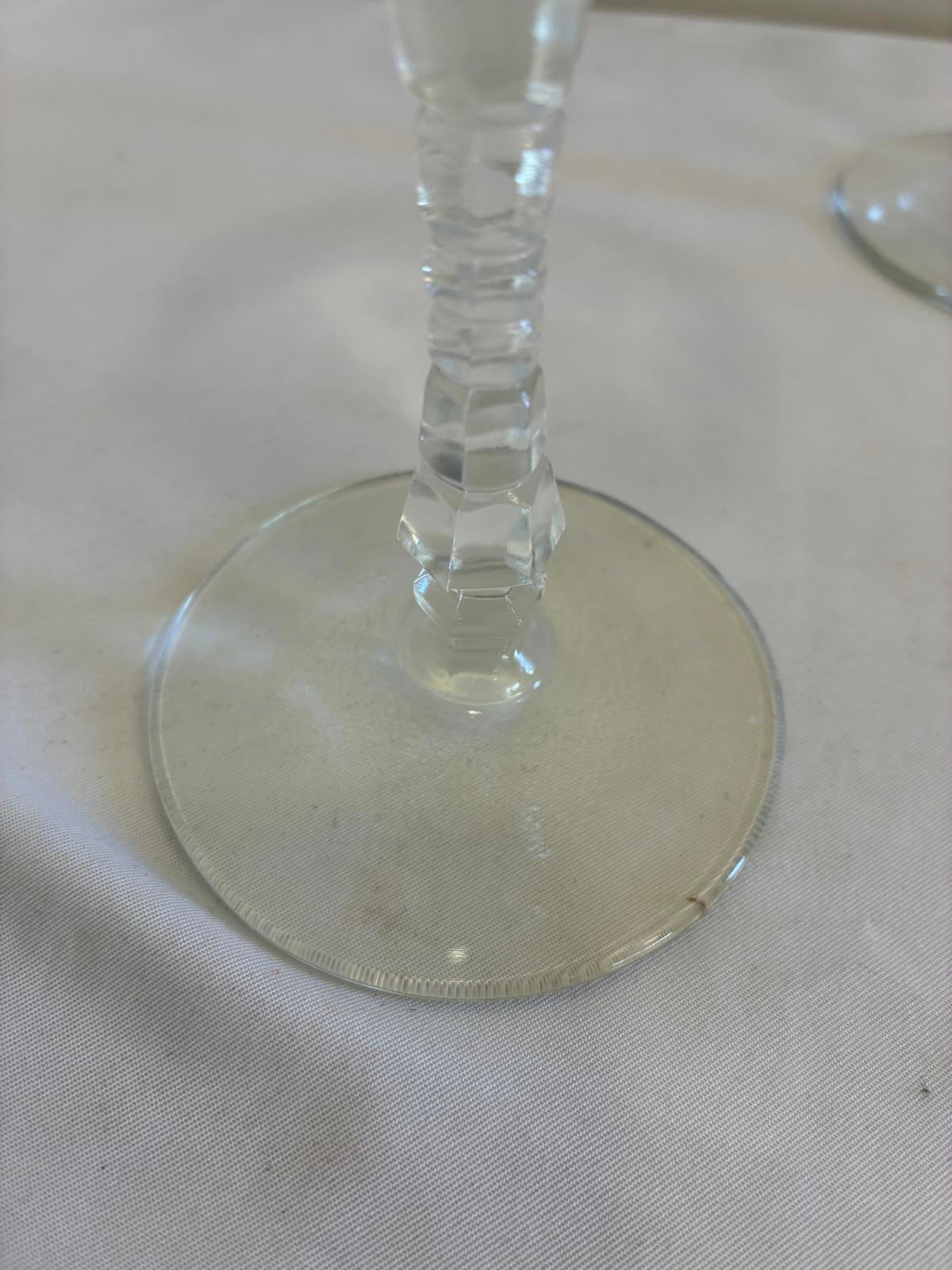 Libbey Rock Sharpe Champagne Coupes Set of 3, Vintage Etched Crystal Stemware